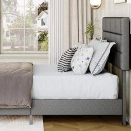 King Size Bed Frame 5Ft Upholstered Platform, Grey/150X200Cm - thumbnail 7