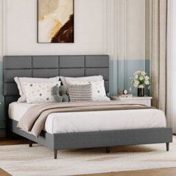 King Size Bed Frame 5Ft Upholstered Platform, Grey/150X200Cm - thumbnail 1