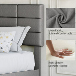 King Size Bed Frame 5Ft Upholstered Platform, Grey/150X200Cm - thumbnail 3