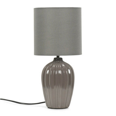 Valuelights Carbone Grey Fluted Ceramic Bedside Table Lamp With A Fabric Lampshade - image 1