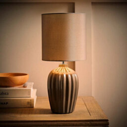 Valuelights Carbone Grey Fluted Ceramic Bedside Table Lamp With A Fabric Lampshade - thumbnail 5