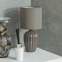 Valuelights Carbone Grey Fluted Ceramic Bedside Table Lamp With A Fabric Lampshade - thumbnail 6