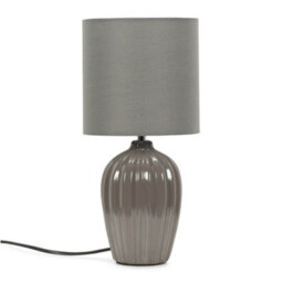 Valuelights Carbone Grey Fluted Ceramic Bedside Table Lamp With A Fabric Lampshade