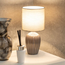 Valuelights Carbone Grey Fluted Ceramic Bedside Table Lamp With A Fabric Lampshade - thumbnail 3