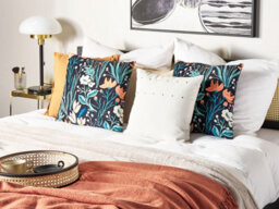 Beliani Throw Cushion Osmunda Velvet 45 X 45 Cm Black Floral Pattern - thumbnail 2
