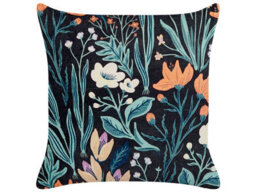 Beliani Throw Cushion Osmunda Velvet 45 X 45 Cm Black Floral Pattern