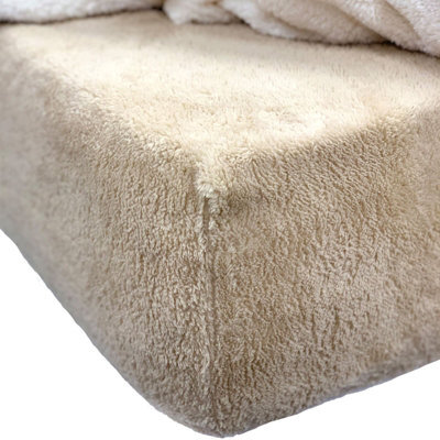 Ohs Teddy Fleece Fitted Bed Sheet Soft Thermal Warm, Stone - Double - image 1
