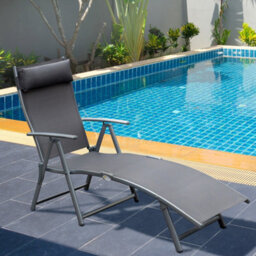 Outsunny Sun Lounger Recliner W/ Pillow Foldable 7 Levels Textilene Grey - thumbnail 1