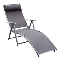 Outsunny Sun Lounger Recliner W/ Pillow Foldable 7 Levels Textilene Grey - thumbnail 2