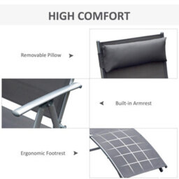 Outsunny Sun Lounger Recliner W/ Pillow Foldable 7 Levels Textilene Grey - thumbnail 5