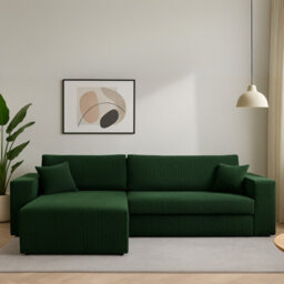 Karl L Maxi Corner Sofa Bed Corduroy Upholstery Storage Springs Universal Left Or Right Hand Side Design Green - thumbnail 2