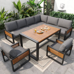Btm Garden Dining Sofa Set For 8 People Solid Wood Lounge Furniture With Table Adjustable Legs Cushions Included Grey - thumbnail 2