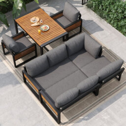 Btm Garden Dining Sofa Set For 8 People Solid Wood Lounge Furniture With Table Adjustable Legs Cushions Included Grey - thumbnail 5