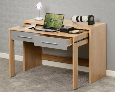 Seconique Seville 2 Drawer Slider Desk In Grey Gloss Light Oak Effect Veneer - image 1