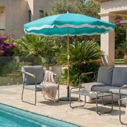 Wyld And Coco Turquoise Market Parasol 2.32 M Round Canopy Uv-Resistant Polyester With Steel Pole - thumbnail 2