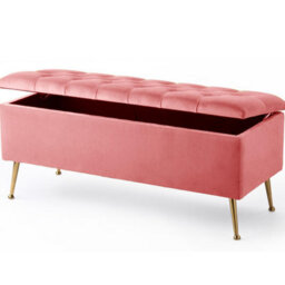 90Cm Amara Chesterfield Ottoman Storage Bench With Legs, Pink Plush Velvet Upholstered End Of Bed Shoe Footstool Seat