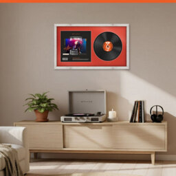 "30X17"" White Rustic Modern Vinyl Record Frame With Poppy Red Mount For 12 Inch Lp Album Cover & Disc - Ak Frames" - thumbnail 8