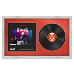 "30X17"" White Rustic Modern Vinyl Record Frame With Poppy Red Mount For 12 Inch Lp Album Cover & Disc - Ak Frames" - thumbnail 1