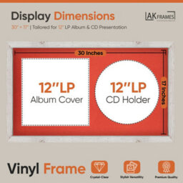 "30X17"" White Rustic Modern Vinyl Record Frame With Poppy Red Mount For 12 Inch Lp Album Cover & Disc - Ak Frames" - thumbnail 2