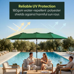 Keplin Double Garden Parasol With Base And Cover 4.5X2.7M, 12 Steel Ribs, 180Gsm Crank Handle, Polyester Canopy, Green - thumbnail 3