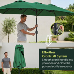 Keplin Double Garden Parasol With Base And Cover 4.5X2.7M, 12 Steel Ribs, 180Gsm Crank Handle, Polyester Canopy, Green - thumbnail 4