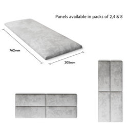 Aspire Easymount Wall Mounted Upholstered Panels, Modular Diy Headboard In Mirazzi Velvet Fabric, Silver (Pack Of 2) - thumbnail 5