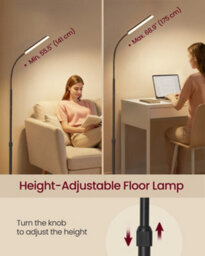 Vasagle Led Floor Lamp For Living Room, Adjustable Height 141-175 Cm, 1 Timer And Memory Function, Button And Remote Control - thumbnail 4