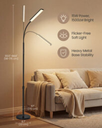 Vasagle Led Floor Lamp For Living Room, Adjustable Height 141-175 Cm, 1 Timer And Memory Function, Button And Remote Control - thumbnail 6