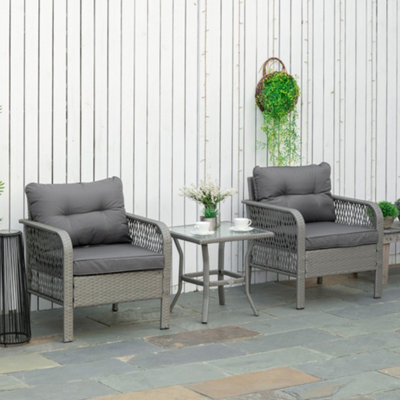 Outsunny 3 Pieces Rattan Bistro Set With Tempered Glass Table Grey - image 1