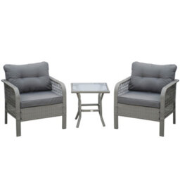 Outsunny 3 Pieces Rattan Bistro Set With Tempered Glass Table Grey - thumbnail 2