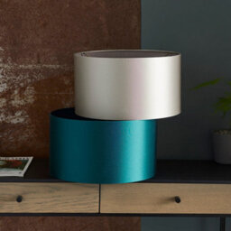 380mm Teal Satin Fabric Cylinder Lamp Shade - Rolled Edge - 10W E27 Led - thumbnail 4