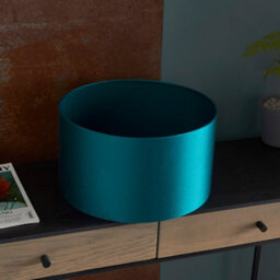 380mm Teal Satin Fabric Cylinder Lamp Shade - Rolled Edge - 10W E27 Led - thumbnail 3