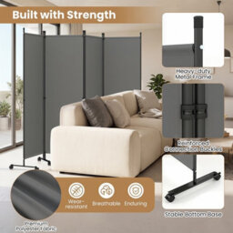 Costway 4-Panel Room Divider 173 Cm Tall Folding Privacy Screen Portable Wall Separator Grey - thumbnail 5