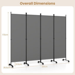 Costway 4-Panel Room Divider 173 Cm Tall Folding Privacy Screen Portable Wall Separator Grey - thumbnail 2