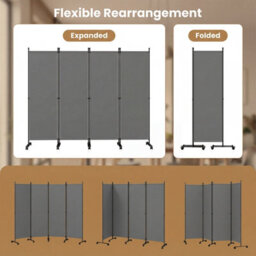 Costway 4-Panel Room Divider 173 Cm Tall Folding Privacy Screen Portable Wall Separator Grey - thumbnail 9