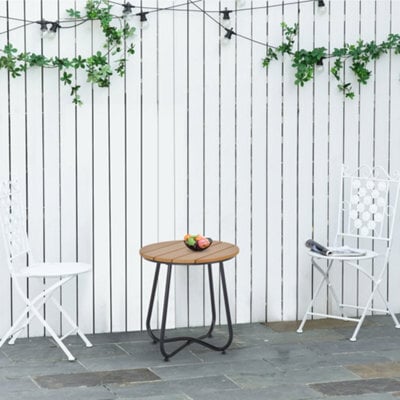 Outsunny Round Outdoor Side Table Adjustable Leg Pads Natural Wood & Black - image 1