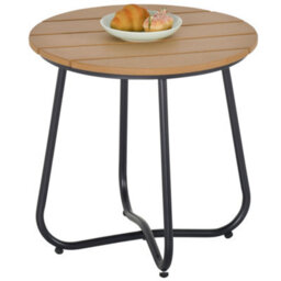 Outsunny Round Outdoor Side Table Adjustable Leg Pads Natural Wood & Black - thumbnail 2
