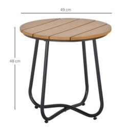 Outsunny Round Outdoor Side Table Adjustable Leg Pads Natural Wood & Black - thumbnail 3