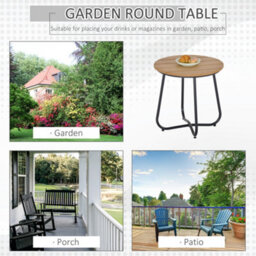 Outsunny Round Outdoor Side Table Adjustable Leg Pads Natural Wood & Black - thumbnail 6