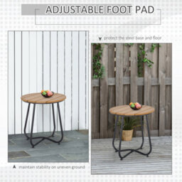 Outsunny Round Outdoor Side Table Adjustable Leg Pads Natural Wood & Black - thumbnail 5