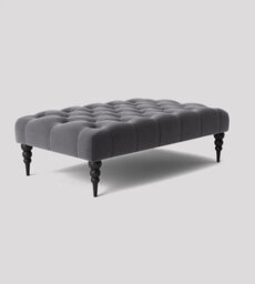 Alyana 90Cm Rectangle Ottoman Bench With Wooden Legs- Steel Grey  Plush Velvet Chesterfield Upholstered Footstool