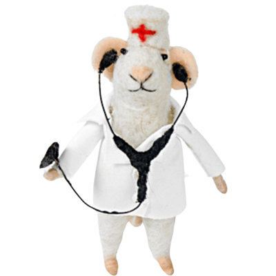 Originals International Ltd Originals Felt Medic Mouse Christmas Tree Decoration, Small Felt Hanging Ornament, White, 13 X 6.5 Cm