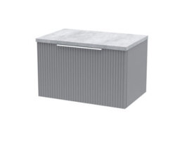 Hudson Reed Fluted Wall Hung 1-Drawer Vanity Unit & Bellato Grey Laminate Worktop, Counter Top Vanity Unit In Satin Grey, 600mm - thumbnail 1