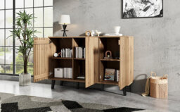 Matteo Modern Vintage 3-Door Sideboard Storage Cabinet - Natural Wood Effect - 150X40X95Cm - Living Room, Bedroom & Hallway - thumbnail 9