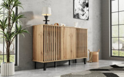 Matteo Modern Vintage 3-Door Sideboard Storage Cabinet - Natural Wood Effect - 150X40X95Cm - Living Room, Bedroom & Hallway - thumbnail 8