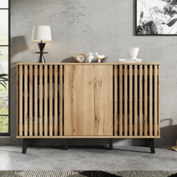 Matteo Modern Vintage 3-Door Sideboard Storage Cabinet - Natural Wood Effect - 150X40X95Cm - Living Room, Bedroom & Hallway - thumbnail 1
