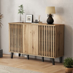 Matteo Modern Vintage 3-Door Sideboard Storage Cabinet - Natural Wood Effect - 150X40X95Cm - Living Room, Bedroom & Hallway - thumbnail 2