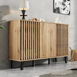 Matteo Modern Vintage 3-Door Sideboard Storage Cabinet - Natural Wood Effect - 150X40X95Cm - Living Room, Bedroom & Hallway - thumbnail 5