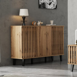 Matteo Modern Vintage 3-Door Sideboard Storage Cabinet - Natural Wood Effect - 150X40X95Cm - Living Room, Bedroom & Hallway - thumbnail 6