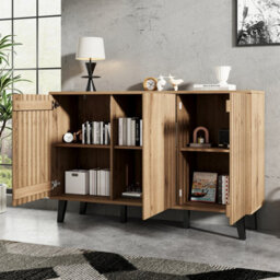 Matteo Modern Vintage 3-Door Sideboard Storage Cabinet - Natural Wood Effect - 150X40X95Cm - Living Room, Bedroom & Hallway - thumbnail 4